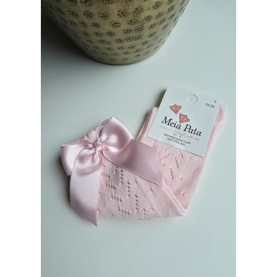 MEIA PATA  | kniekousjes met satijnen strik baby pink