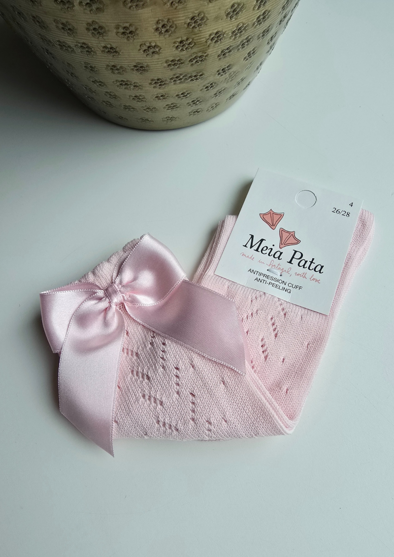 MEIA PATA  | kniekousjes met satijnen strik baby pink