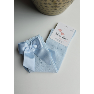  MEIA PATA  | kniekousjes met satijnen strik baby blauw 