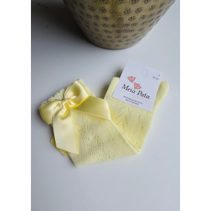 MEIA PATA  | kniekousjes met satijnen strik lemon yellow