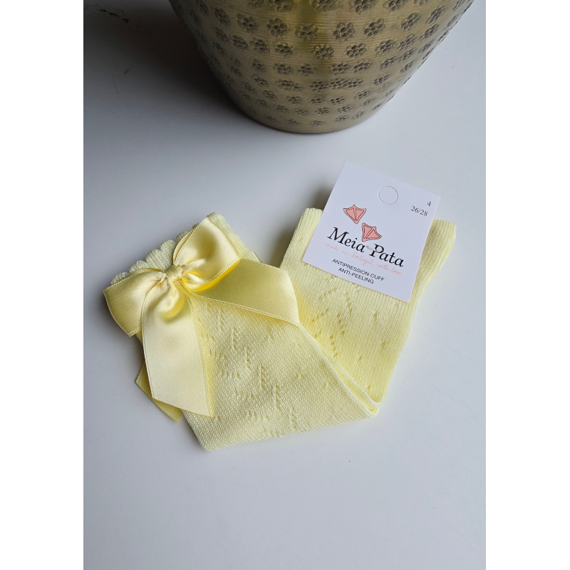 MEIA PATA  | kniekousjes met satijnen strik lemon yellow