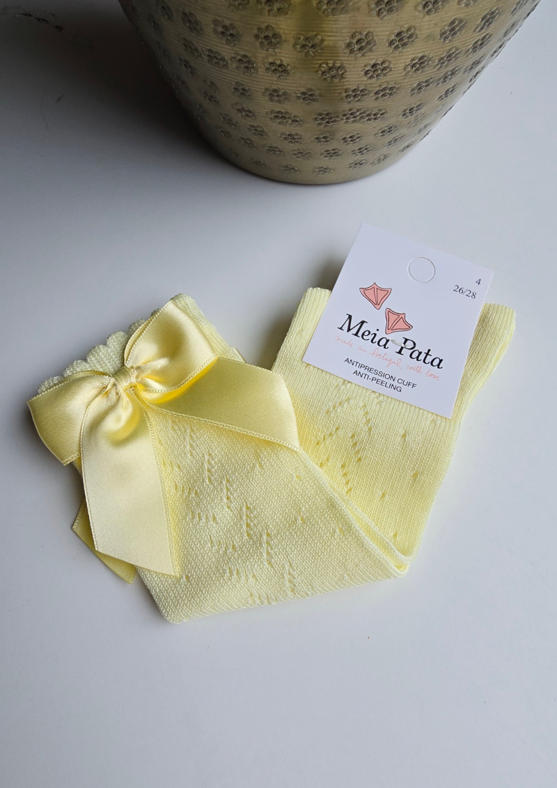 MEIA PATA  | kniekousjes met satijnen strik lemon yellow