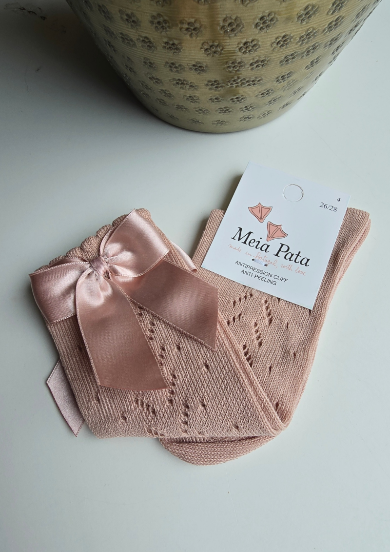 MEIA PATA  | kniekousjes met satijnen strik pink nude