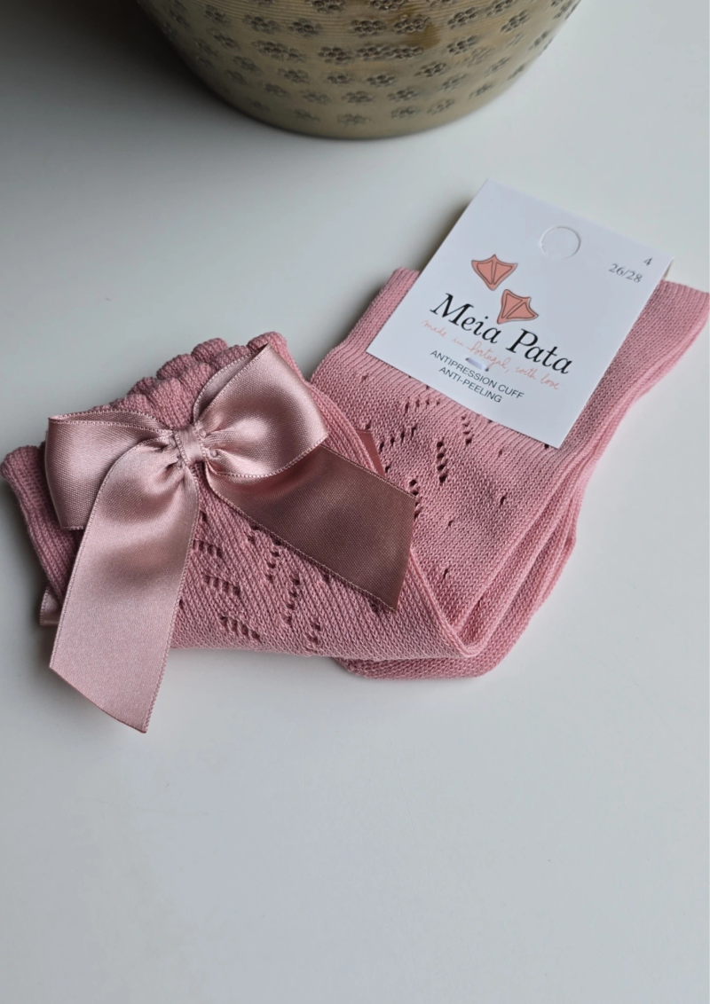 MEIA PATA  | kniekousjes met satijnen strik dry pink